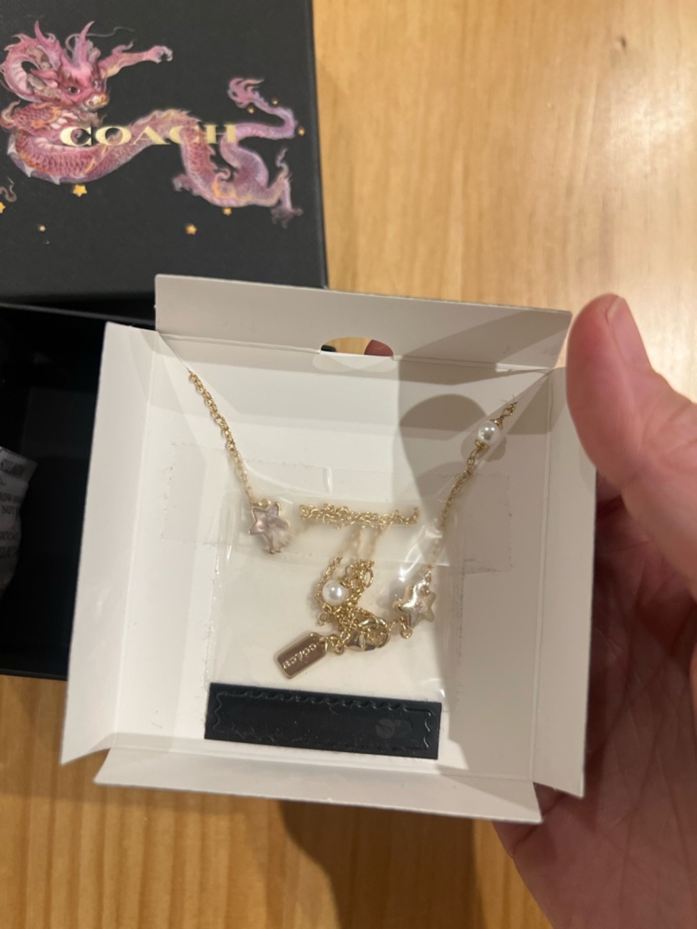 Coach Lunar New Year Dragon Gold-tone Charm Necklace w Pearl Asia Price Firm - Picture 4 of 6